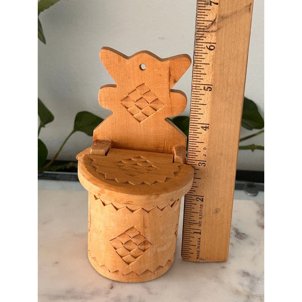 Vintage Milenium Krakow Polish Folk Art Carved Wood‎ Salt Cellar Solniczka 1984